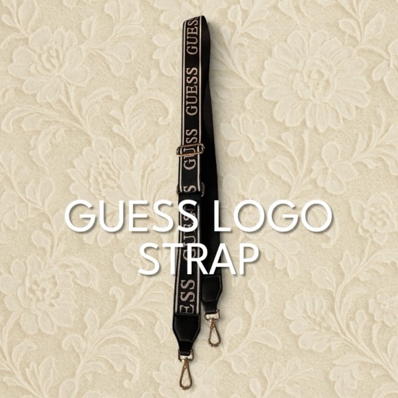 GUESS Logo Adjustable Crossbody Purse Strap Black Gold NWOT - Picture 1 of 6
